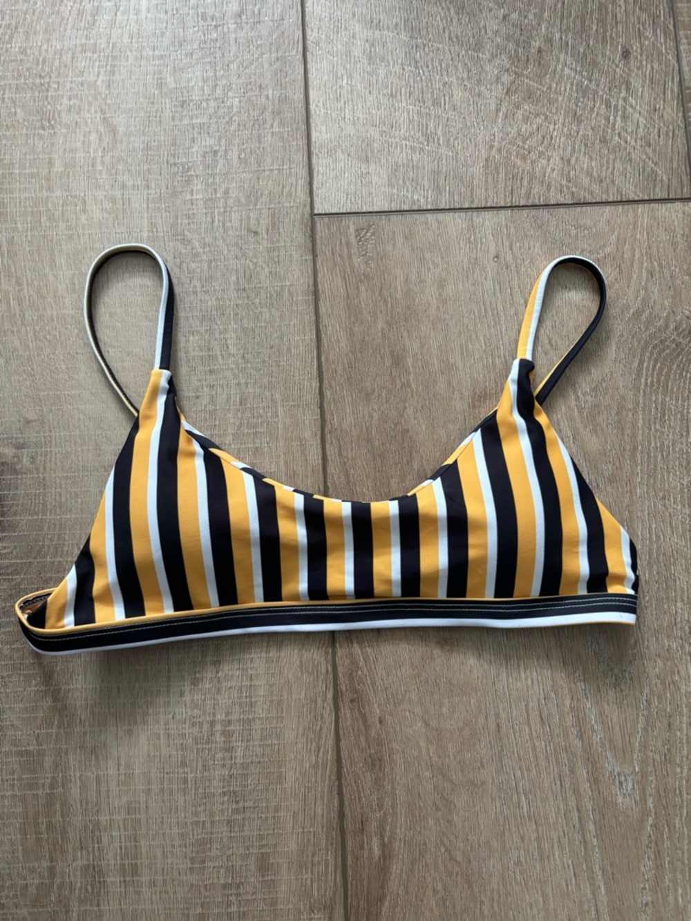 Zaful Yellow, Black & White Striped Bikini Top - Size S